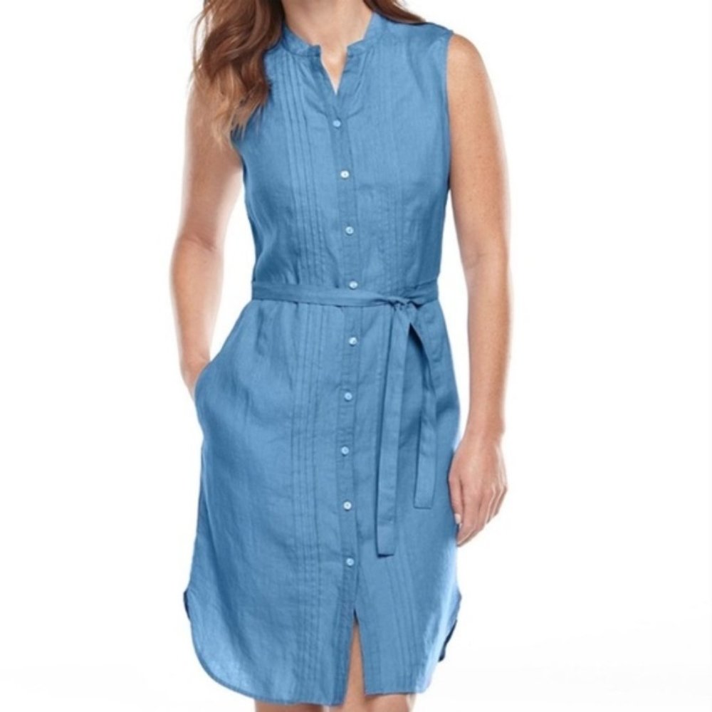 L.L. Bean Linen Chambray Dress Minimalist Lagenlook Preppy Blue Size 8